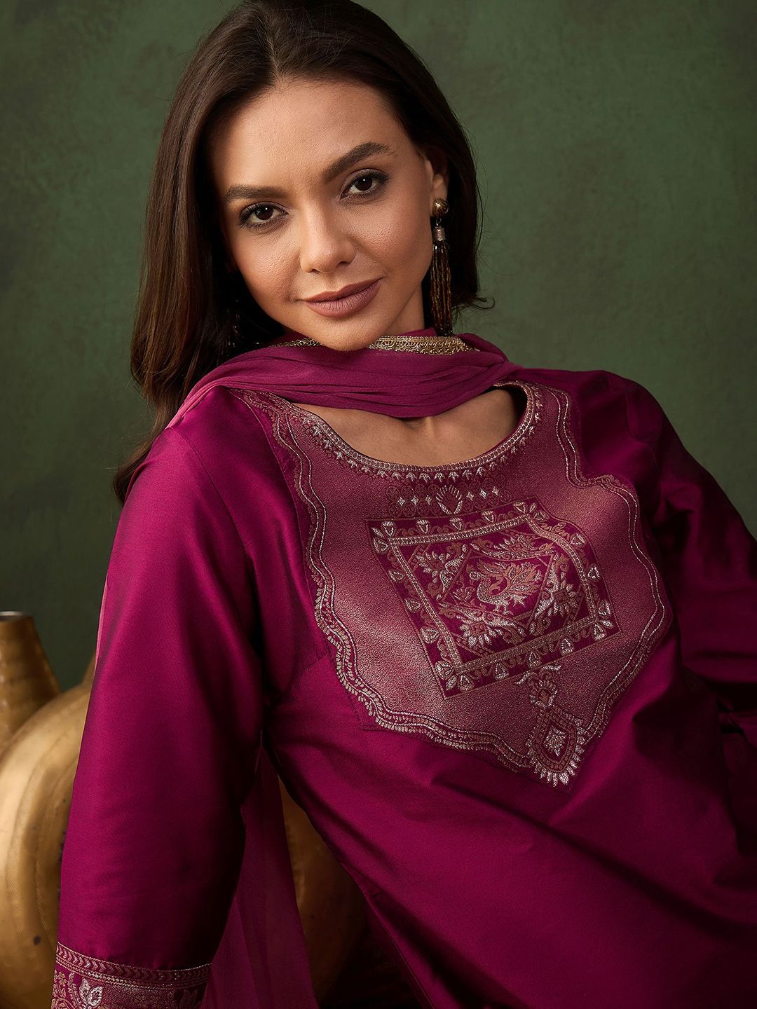 Sangria Woven Design Kurta & Trouser With Dupatta - Distacart