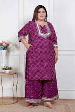 Thumbnail for Miravan Plus Size Women Cotton Magenta Gota Work Kurta With Flared Palazzo - Distacart