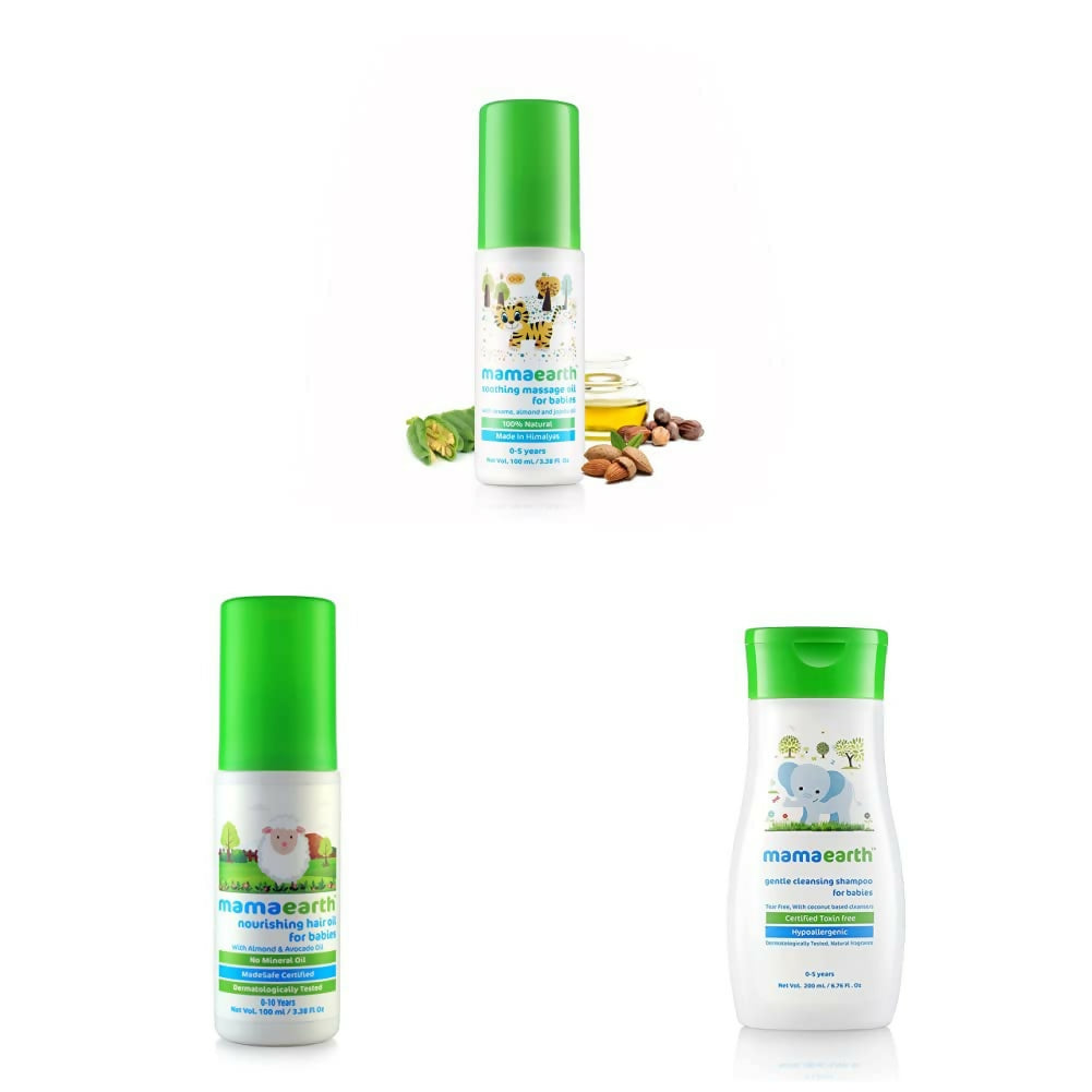 Mamaearth Soothing Massage Oil & Nourishing Hair Oil & Gentle Cleansing Shampoo for Babies - Distacart