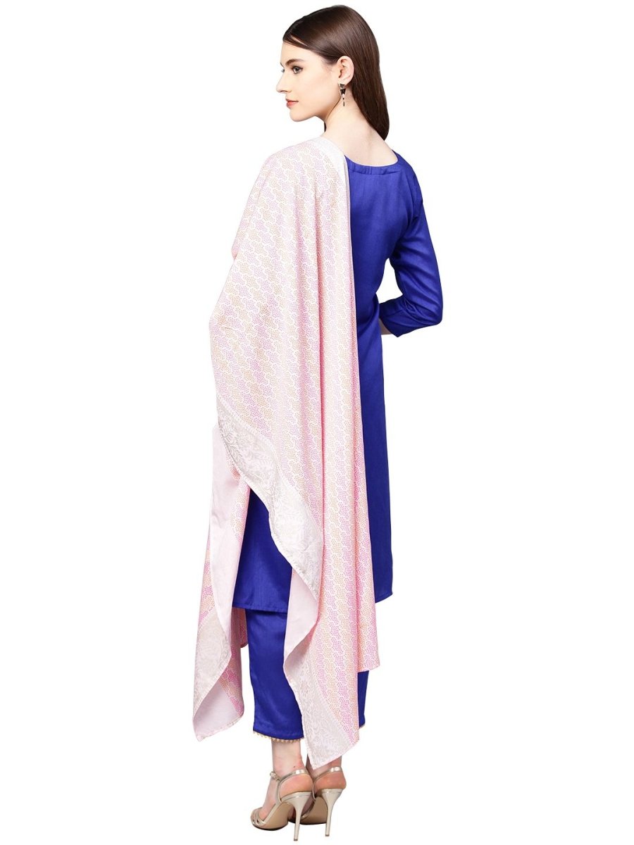 Ahalyaa Women's Royal Blue Poly Silk Solid Salwar Suit with Dupatta - Distacart