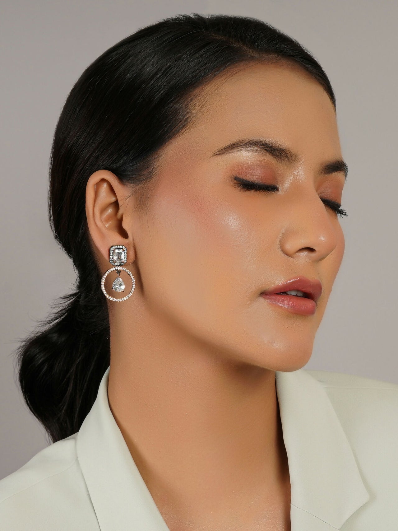 Stone kundan earrings (white) - Ruby Raang - Distacart