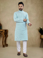 Thumbnail for Anaita Light_Blue Lucknowi Work Silk Straight Kurta - Distacart