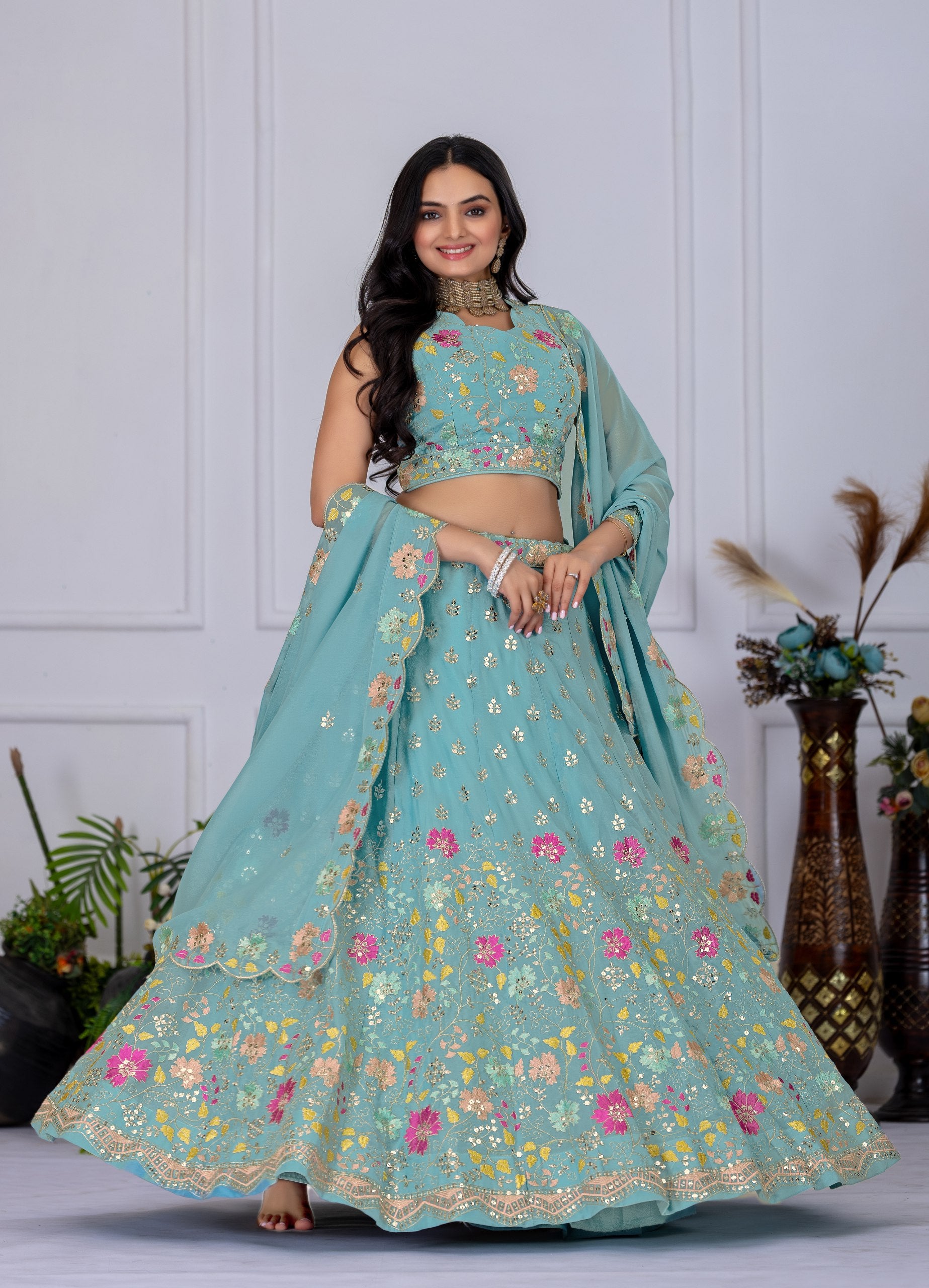 Lehenga Mart Designer Wedding Lehenga choli for Women - Firozi - Distacart