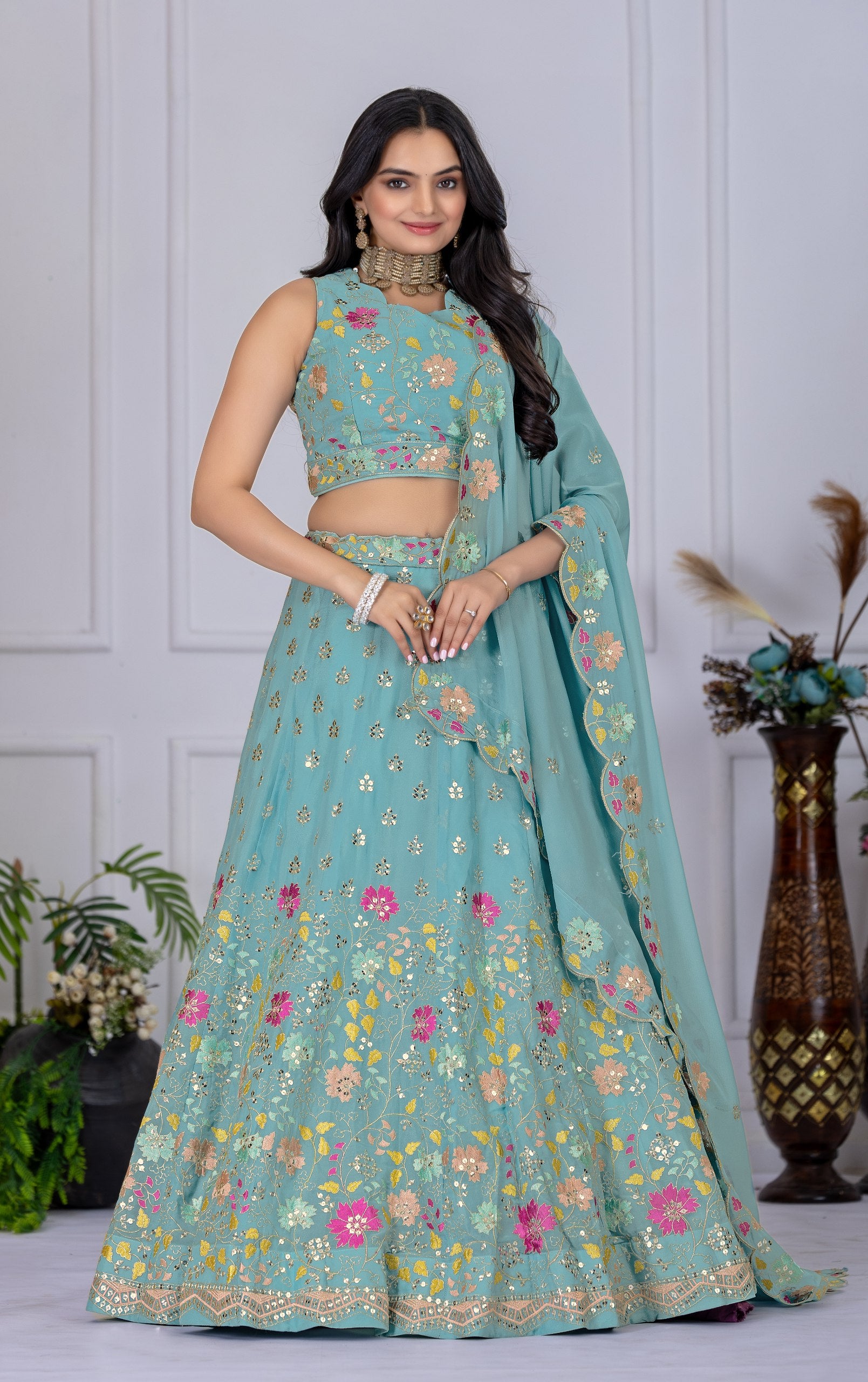 Lehenga Mart Designer Wedding Lehenga choli for Women - Firozi