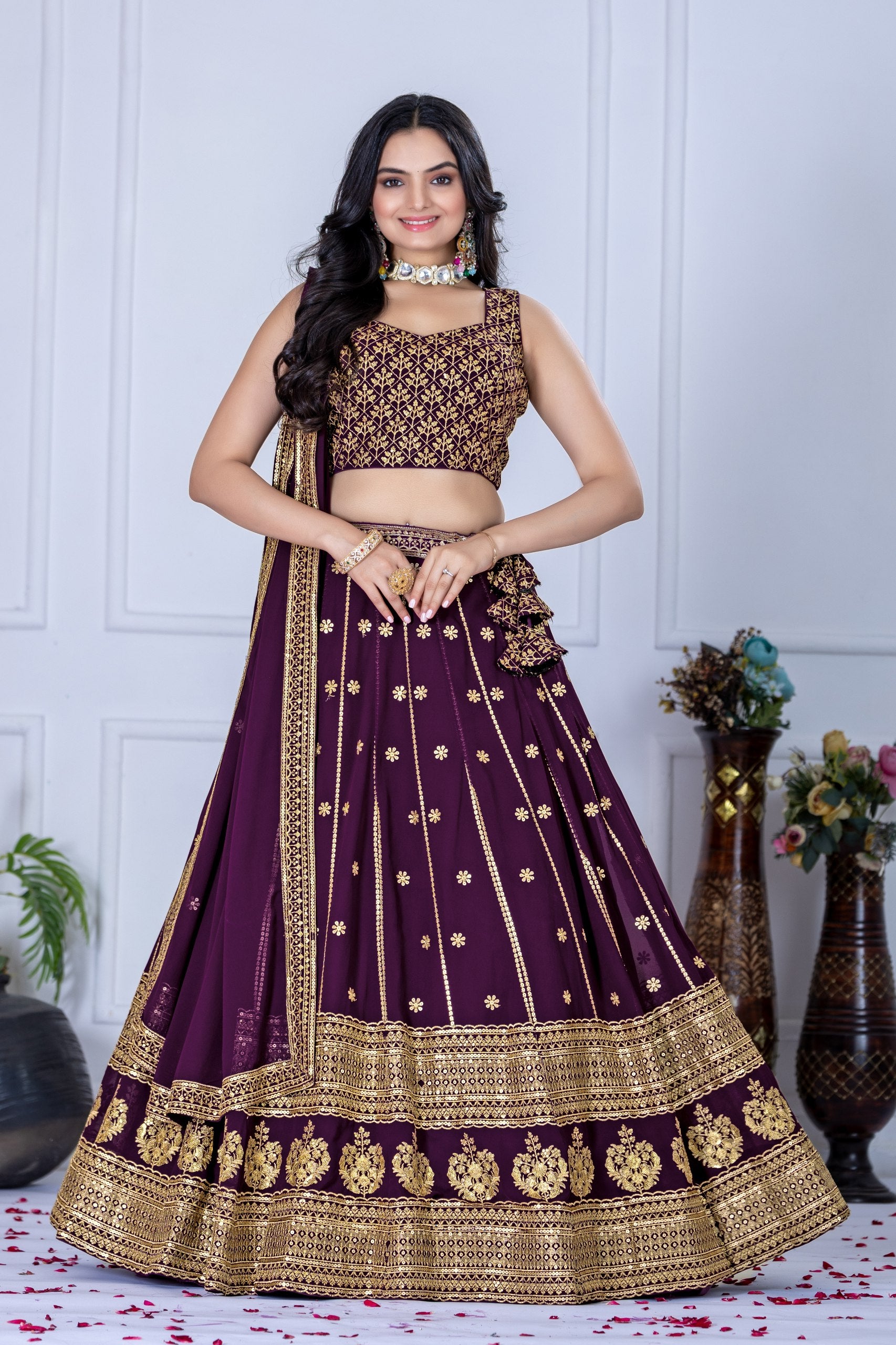 Lehenga Mart Designer Wedding Lehenga choli for Women - Wine - Distacart