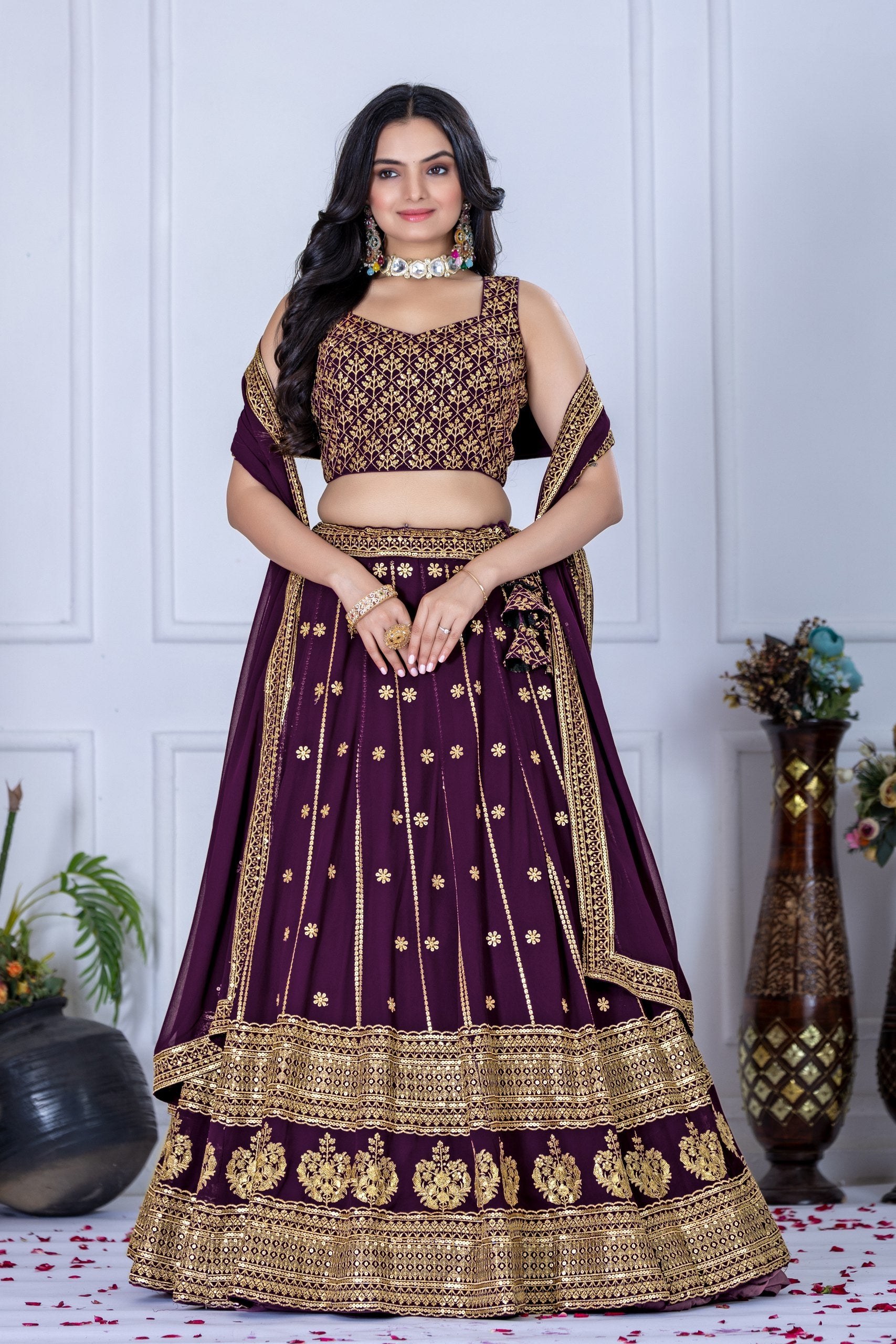 Lehenga Mart Designer Wedding Lehenga choli for Women - Wine - Distacart