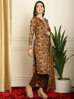 Thumbnail for Jyoti Fashion Women's Brown Pashmina Floral Digital Printed Kurta with Trouser & Dupatta - Distacart