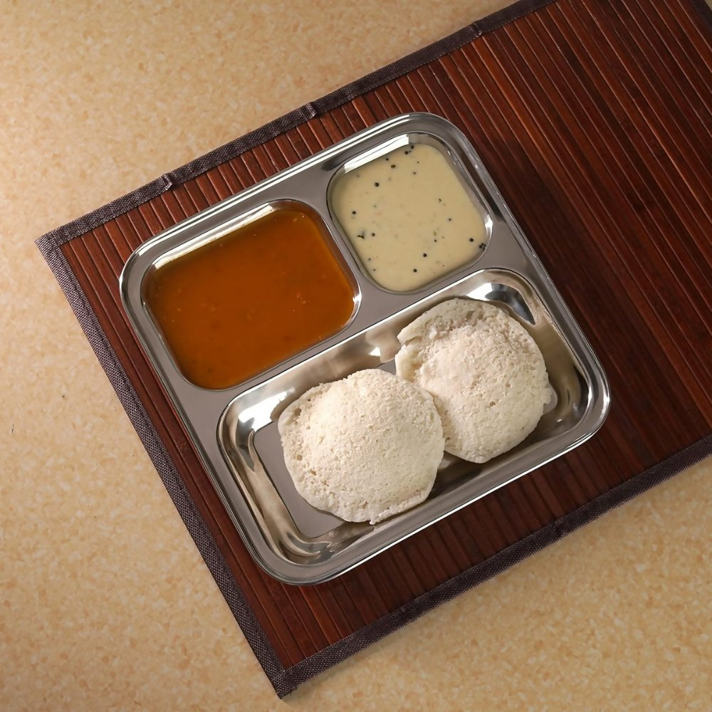 Sumeet Stainless Steel 3 in 1 Idli Wada Compartment plate - Small - Dista
