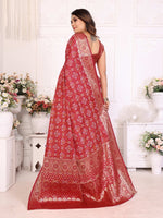 Thumbnail for Anaita Dark Red Soft Satin Silk Bandhej Print Saree With Kanchi Zari Weaving Border - Distacart