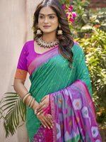 Thumbnail for Anaita D Green Pochampally Silk Saree With Floral Printed Work With Blouse - Distacart