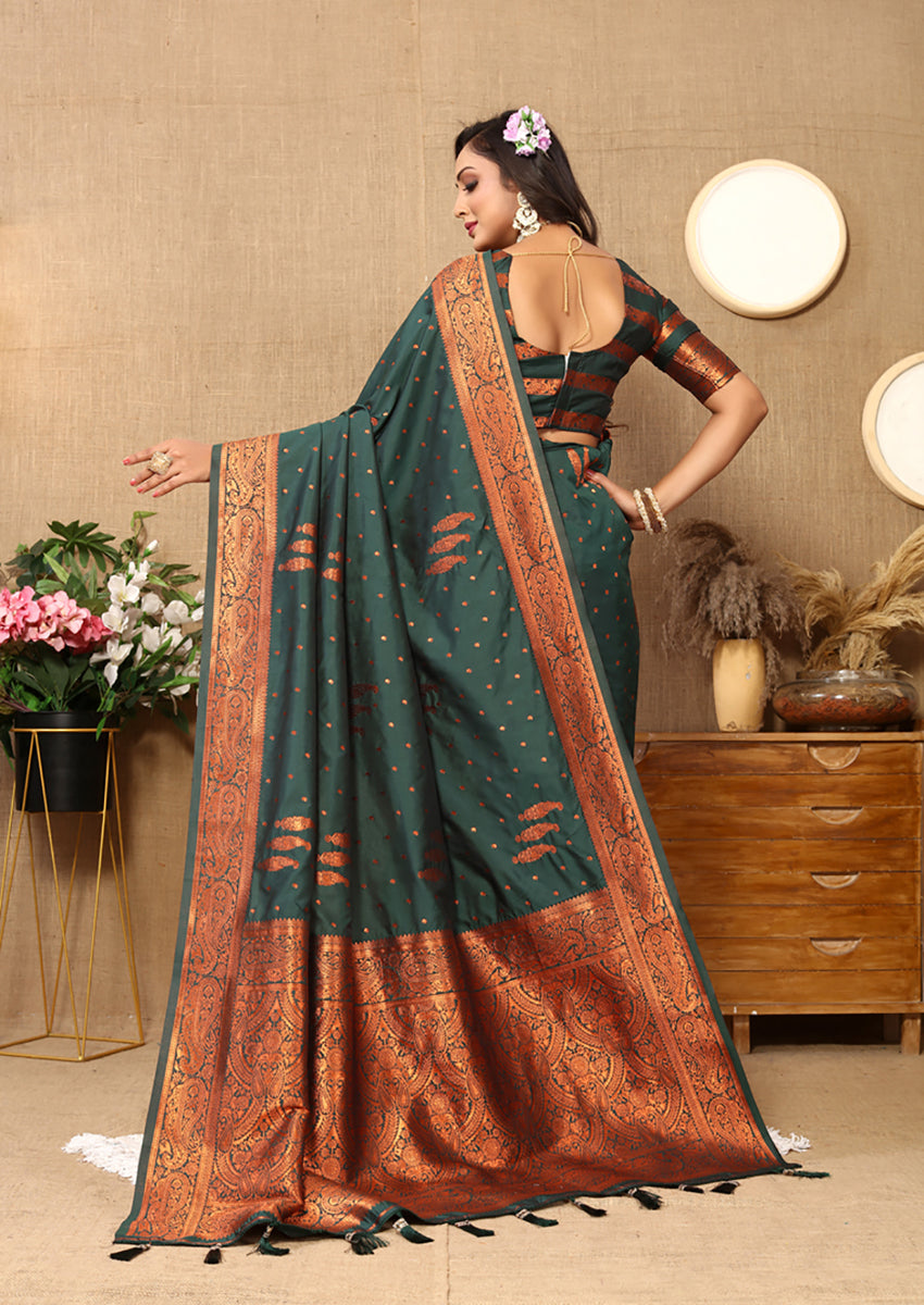 Lorenvalley Fashion Darkgreen Soft Silk Copper Zari weaving Design Saree - Distacart