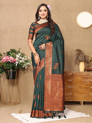 Lorenvalley Fashion Darkgreen Soft Silk Copper Zari weaving Design Saree - Distacart