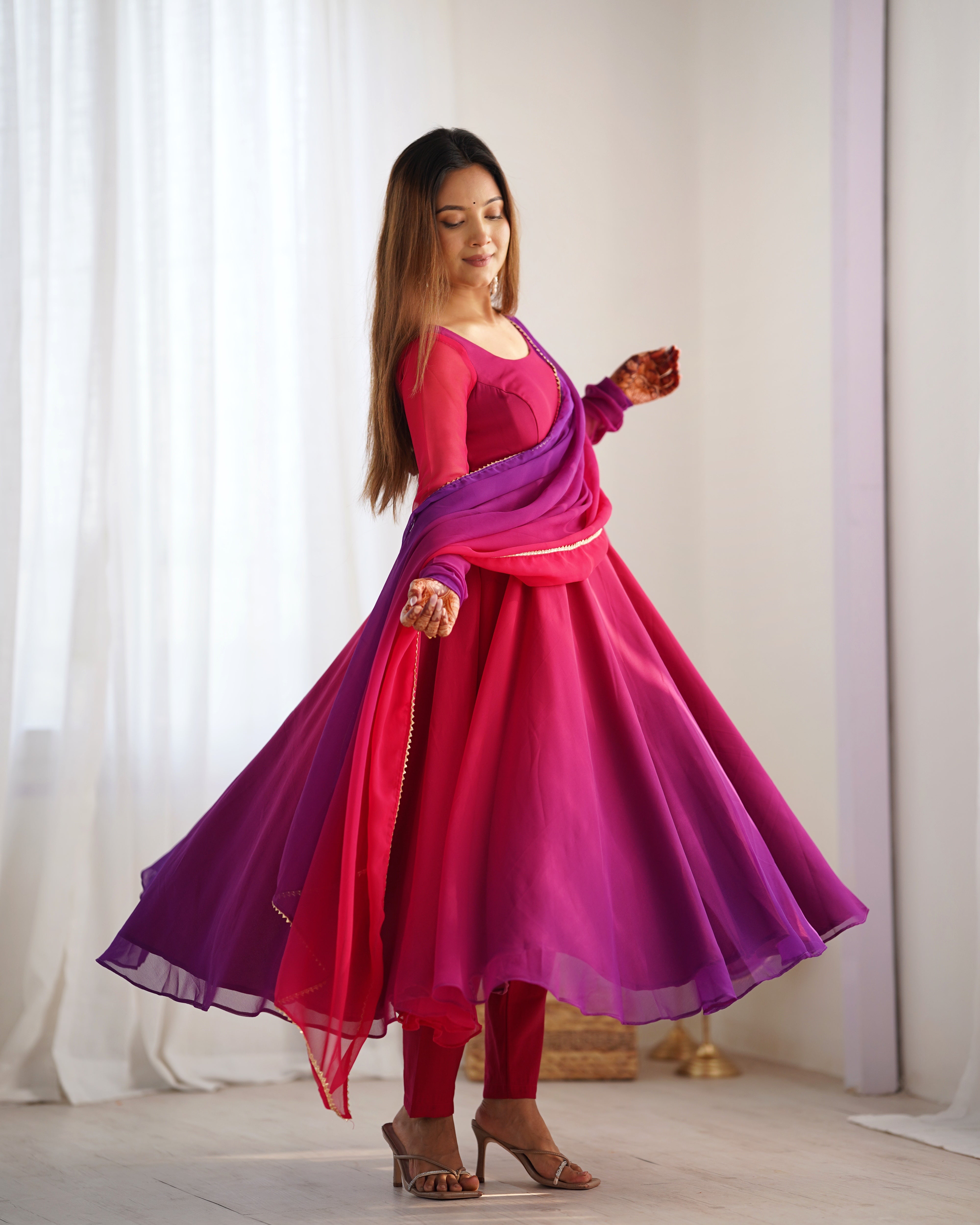 Evanik Pink Pure Soft Georgette Colorful Padding Anarkali Suit