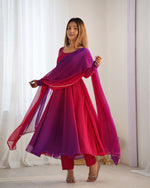 Thumbnail for Evanik Pink Pure Soft Georgette Colorful Padding Anarkali Suit