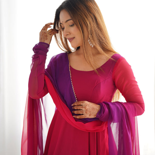 Evanik Pink Pure Soft Georgette Colorful Padding Anarkali Suit