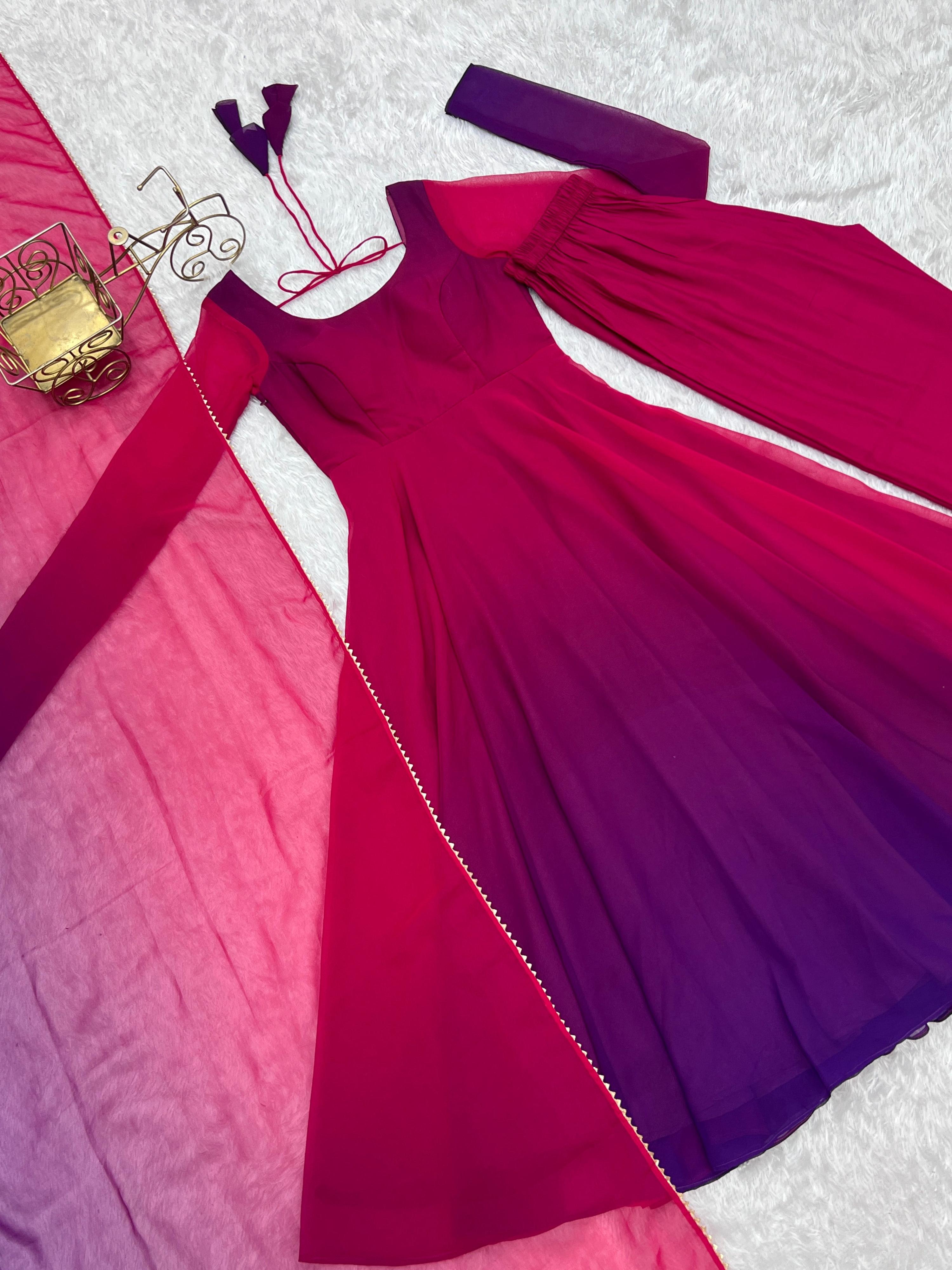 Evanik Pink Pure Soft Georgette Colorful Padding Anarkali Suit