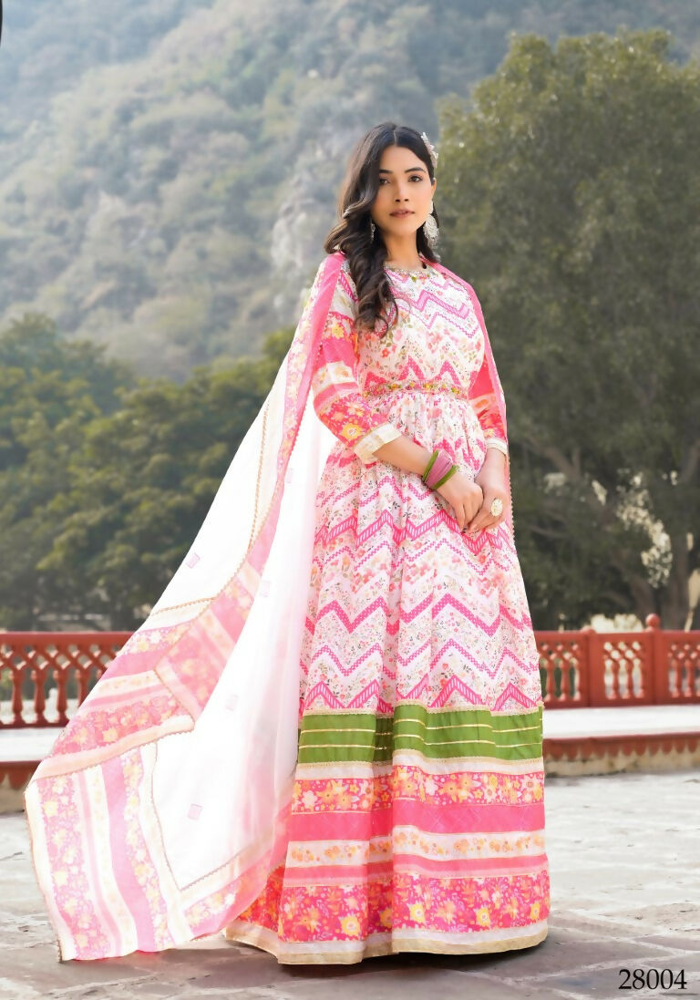 Wedding Designer Multi Soft Dola Silk Anarkali suit with Dupatta - Sanj - Distacart