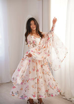 Thumbnail for Teeya Creation Cream Faux Georgette Digital Print Party Wear Long Gown - Distacart