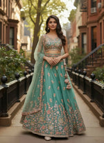 Thumbnail for Lehenga Mart Designer Indian Wedding Lehenga Choli-Sky Green - Distacart