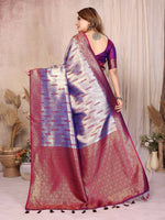 Thumbnail for Aastha Fashion Purple Tissue Silk Paithani Woven Saree - Distacart