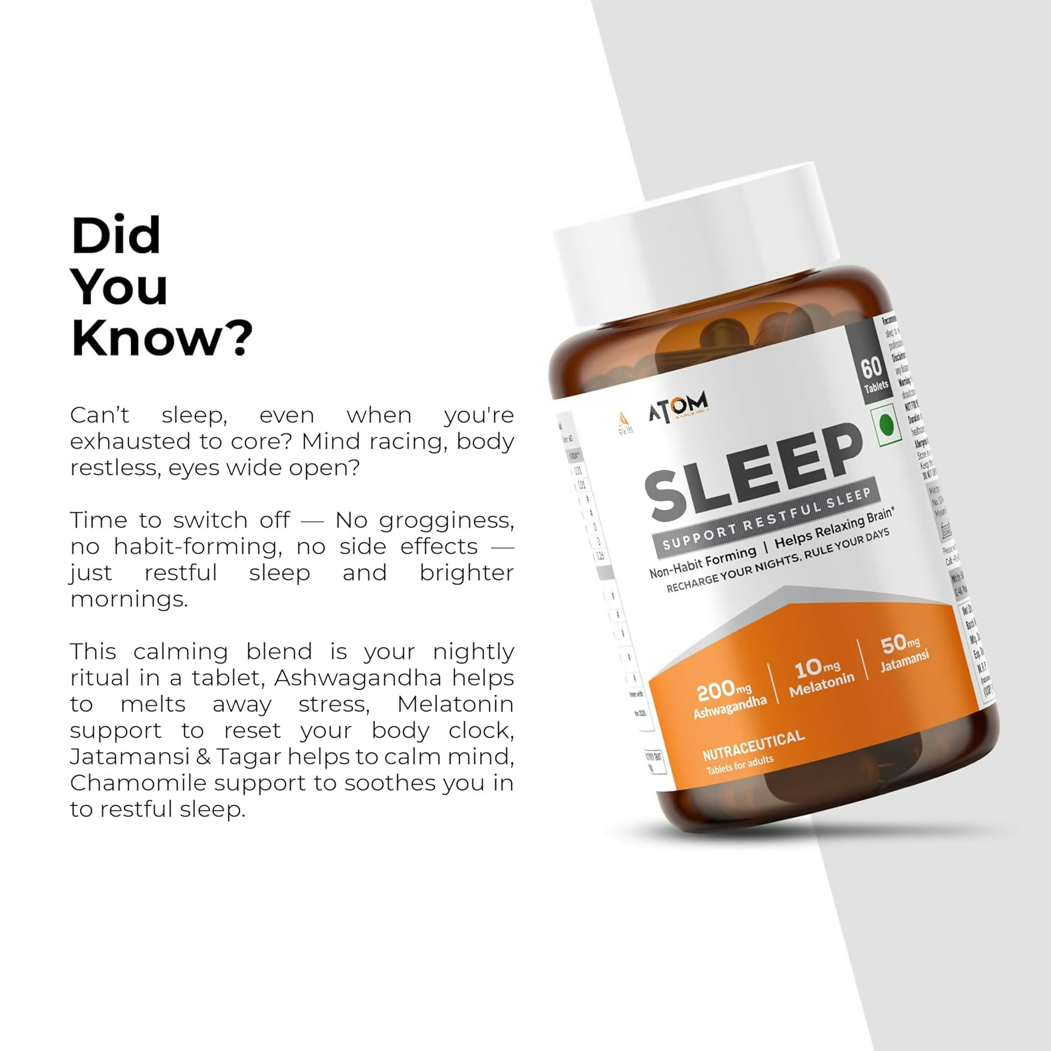 As-It-Is Atom Sleep Non-Addictive Sleep-Aid Veg Tablets