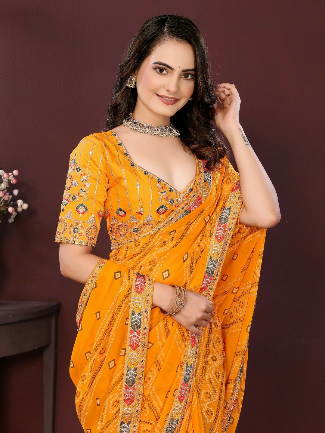 Ai Fashion Yellow Georgette Digital Print Party Wear Saree