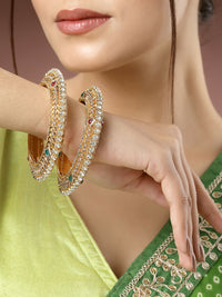 Thumbnail for NVR Women's Set of 2 Gold-Plated Kundan Traditional Bangles - Distacart
