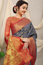 Thumbnail for Jyoti Fashion Women's Grey Banarasi Silk Zari Woven Saree with Blouse - Distacart
