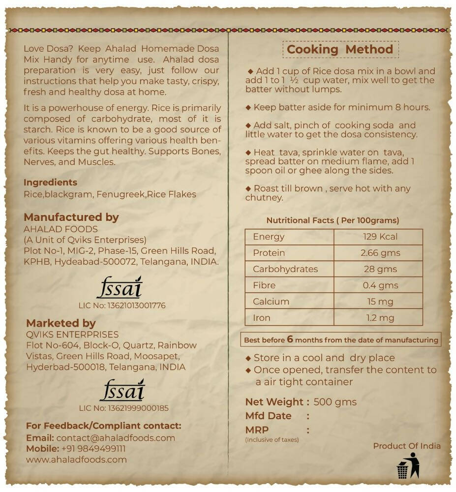 Ahalad Foods Rice Dosa Mix - Distacart