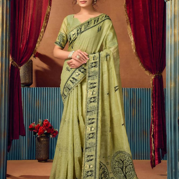 Jyoti Fashion Women's Green Modal Zari Woven Saree with Blouse - Dista