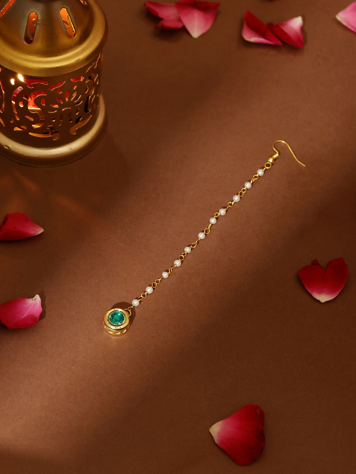 Ruby Raang Green Meenakari Kundan Maang Tikka