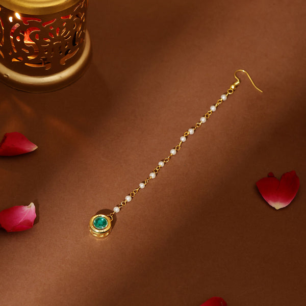 Ruby Raang Green Meenakari Kundan Maang Tikka