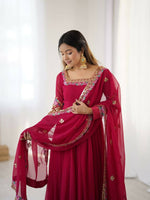 Thumbnail for Teeya Creation Rani Color Heavy Georgette Wedding Wear Embroidery Work Long Gown