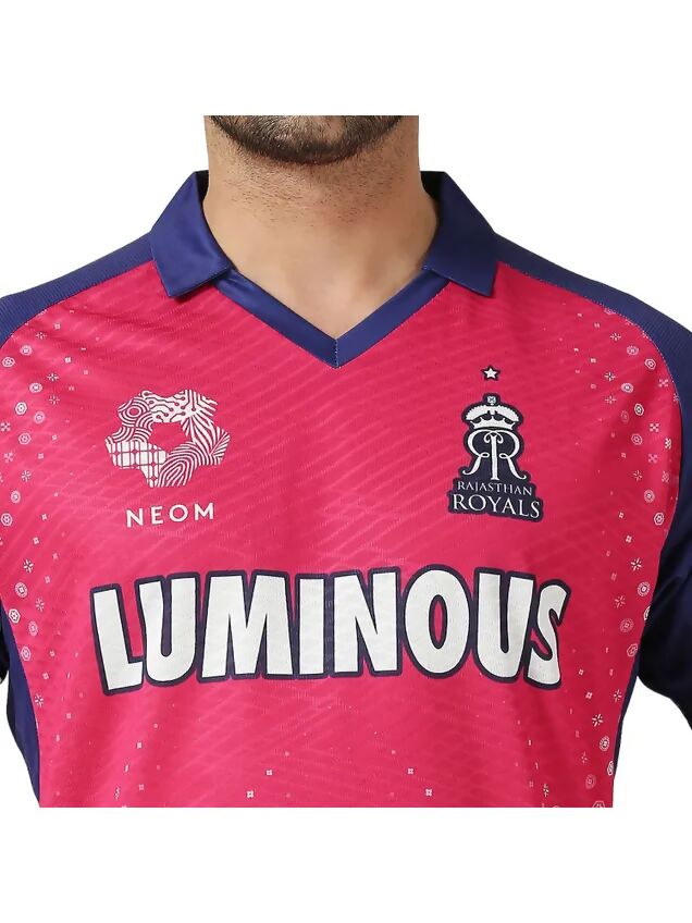 Rajasthan Royals Men Pink Typography Printed Half Sleeves Jersey - Distacart