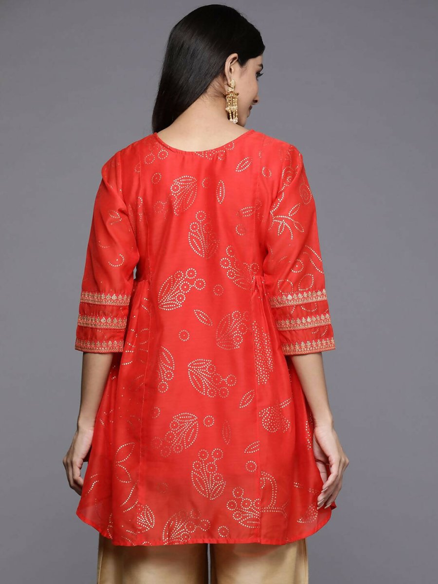 Ahalyaa Womens Red Colour Chanderi Printed Tunic - Distacart