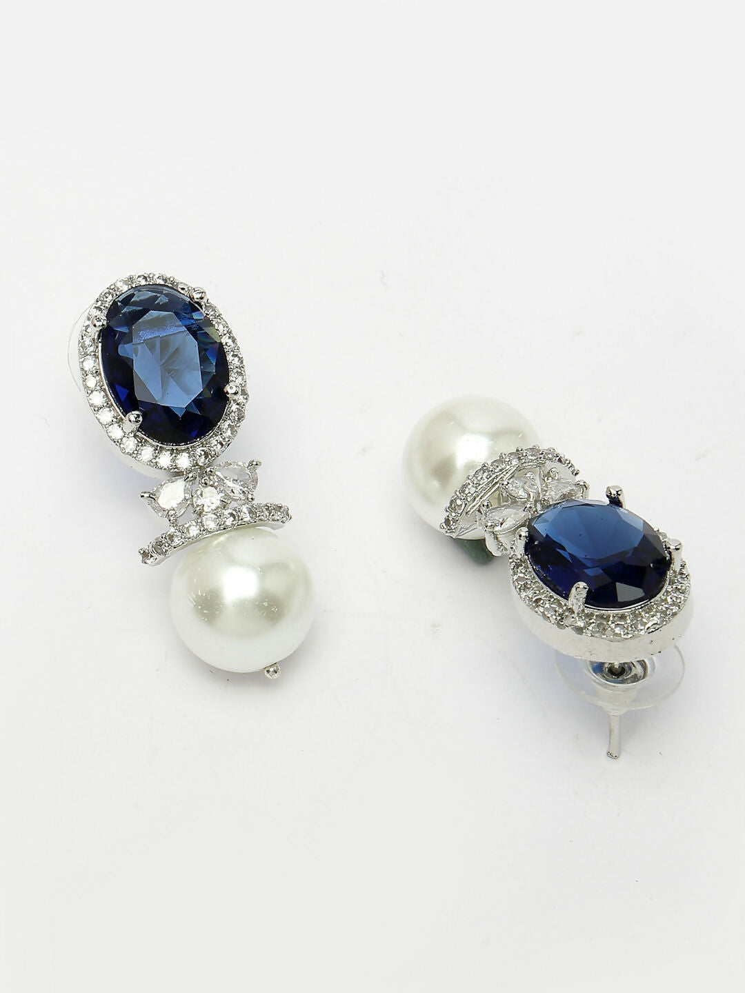 NVR Women's Silver-Plated Blue American Diamond Studded Handcrafted Jewellery Set - Distacart