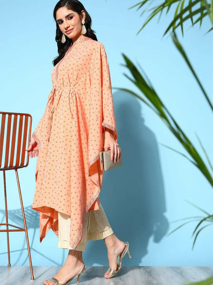 Ahalyaa Women's Peach Crepe Printed Kaftan Kurta - Distacart