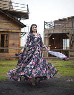 Thumbnail for Jyoti Fashion Women's Black Faux Georgette Floral Digital Printed Anarkali Dress with Dupatta - Distacart