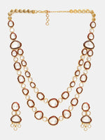 Thumbnail for Ruby Raang 22k Gold Polished Red Meenakari Kundan Layered Necklace With Earrings & Maang Tikka