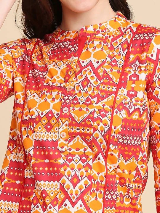 Anubhutee Orange & Pink Printed Straight Kurta - Distacart