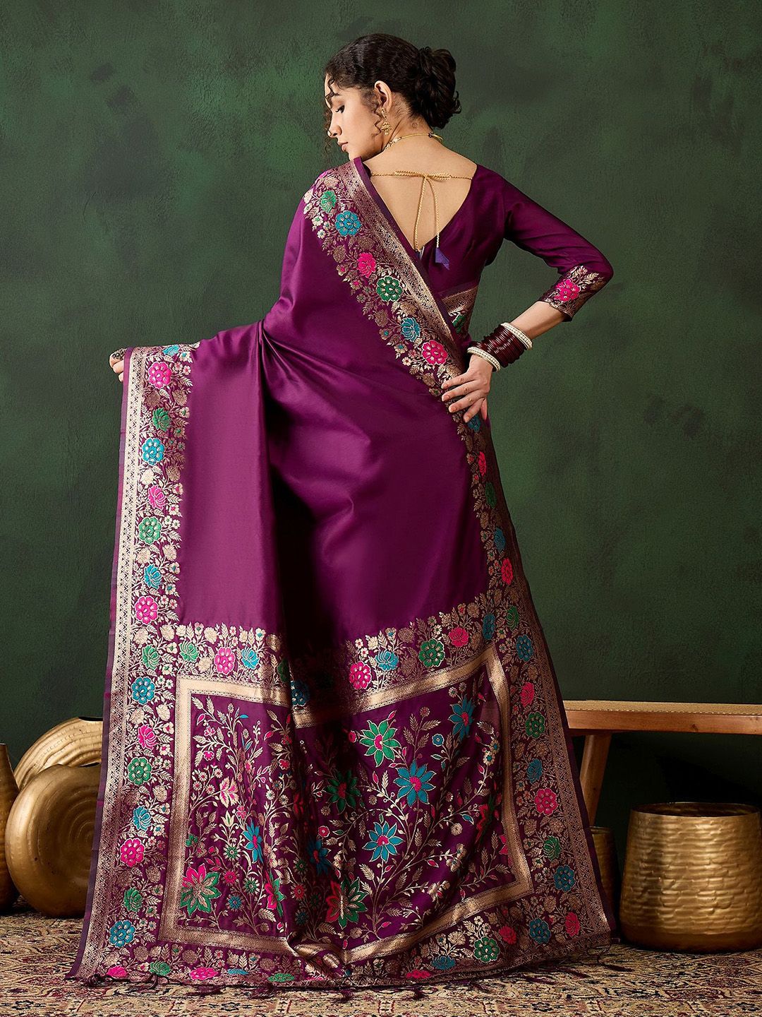 Mitera Woven Design Zari Saree with Blouse Piece