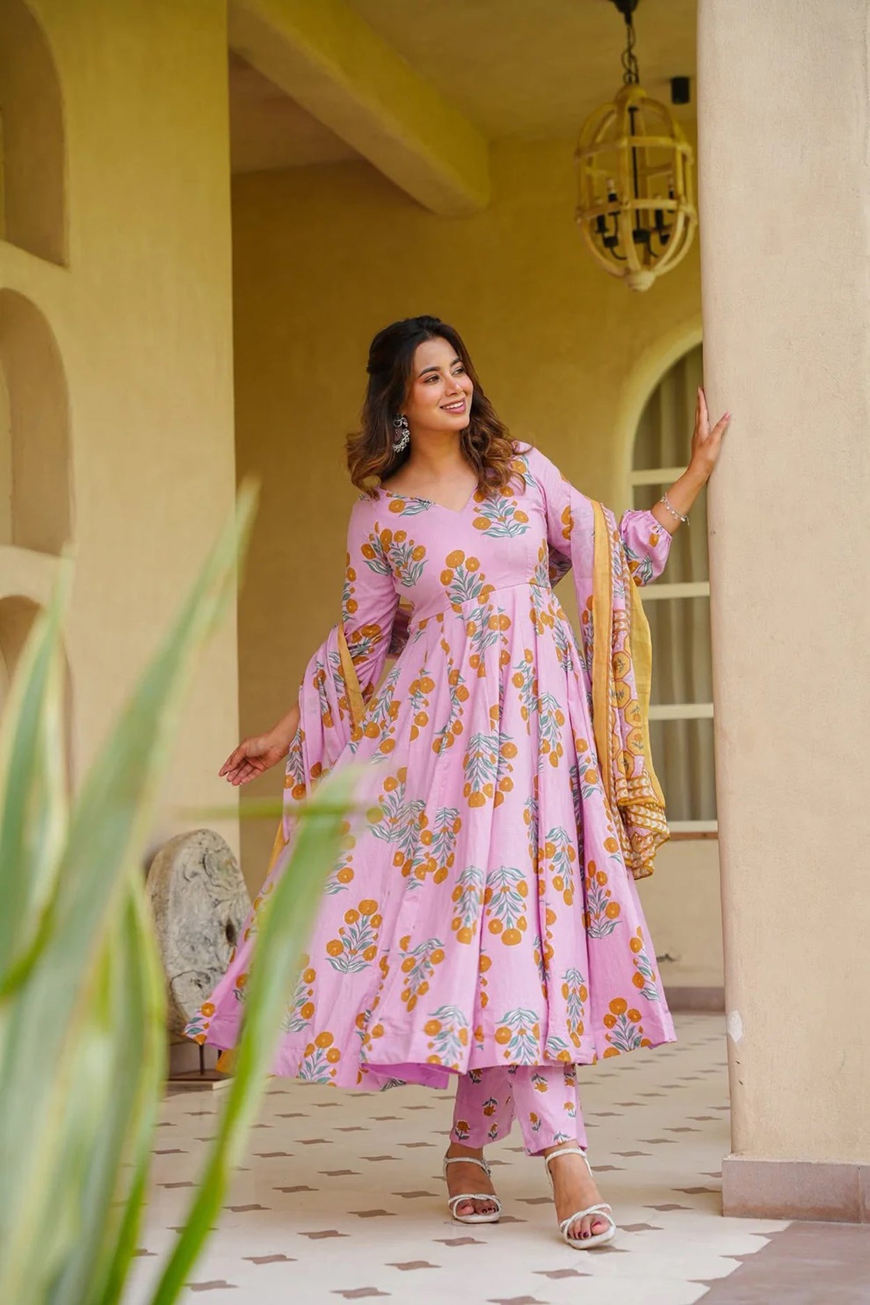 Aayaa Multi Cotton Silk Designer Full Flaired Printed Kurta Set with Dupatta - Dista
