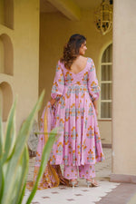Thumbnail for Aayaa Multi Cotton Silk Designer Full Flaired Printed Kurta Set with Dupatta - Dista