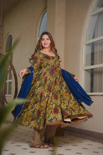 Thumbnail for Aayaa Multi Cotton Silk Designer Full Flaired Printed Kurta Set with Dupatta - Dista
