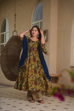 Thumbnail for Aayaa Multi Cotton Silk Designer Full Flaired Printed Kurta Set with Dupatta - Dista