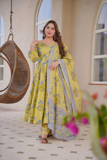 Thumbnail for Aayaa Multi Cotton Silk Designer Full Flaired Printed Kurta Set with Dupatta - Dista