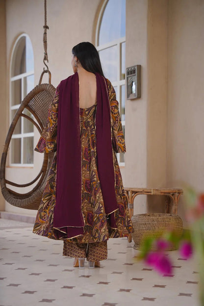 Aayaa Multi Cotton Silk Designer Full Flaired Printed Kurta Set with Dupatta - Dista