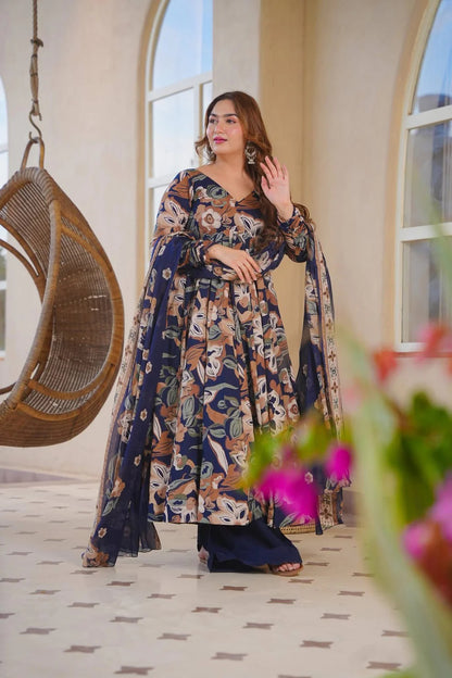 Aayaa Multi Cotton Silk Designer Full Flaired Printed Kurta Set with Dupatta - Dista