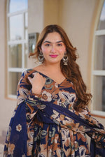 Thumbnail for Aayaa Multi Cotton Silk Designer Full Flaired Printed Kurta Set with Dupatta - Dista