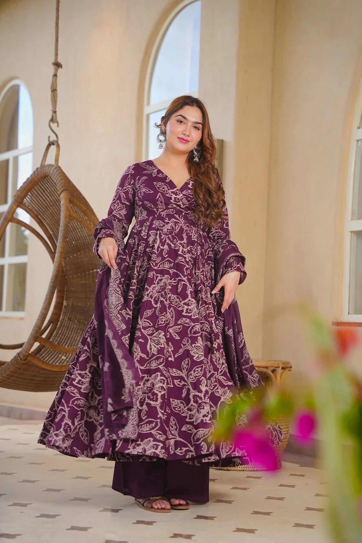 Aayaa Multi Cotton Silk Designer Full Flaired Printed Kurta Set with Dupatta - Dista